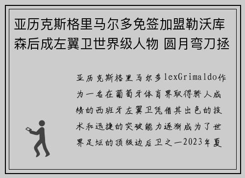 亚历克斯格里马尔多免签加盟勒沃库森后成左翼卫世界级人物 圆月弯刀拯救球队